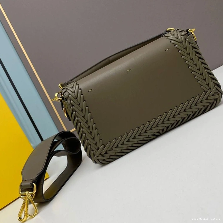 Affordable HOT Medium Baguette Stitching Green In Bag Leather Fendi 0730